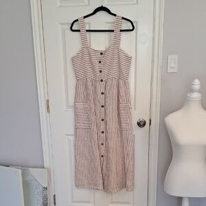 Striped Button-up Linen Midi Dress